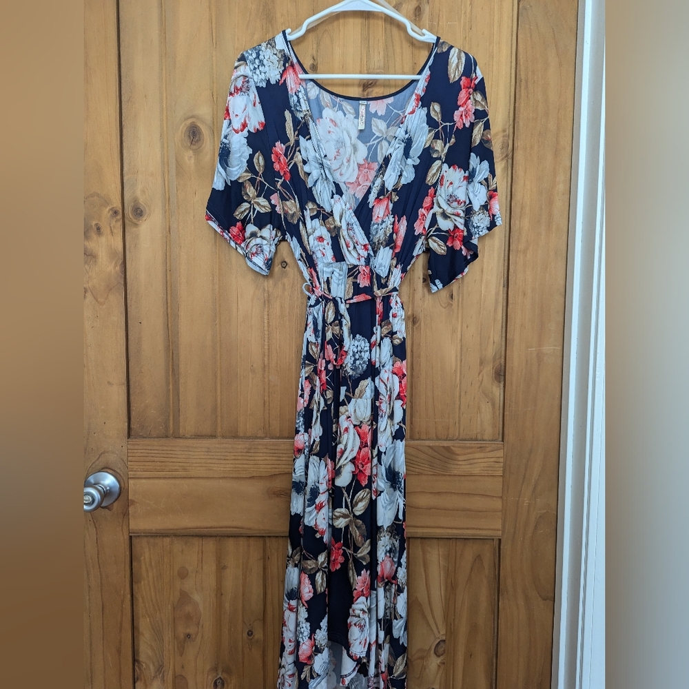 TuaTua+ 2X High-Low Floral Wrap Dress Blue and Pink
